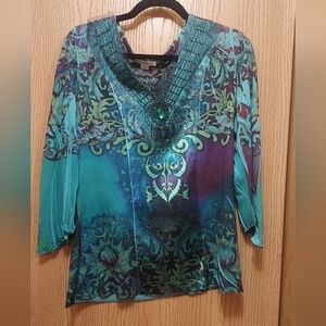 Dress Barn Teal and Purple Blouse